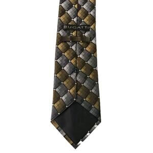 Men's Bugatti Brown/Gray/White Geometric 100% Silk Extra Long Tie #T15